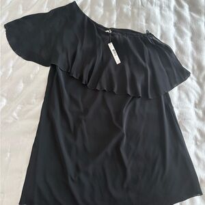 Alice + Olivia Black One Shoulder Ruffle Dress